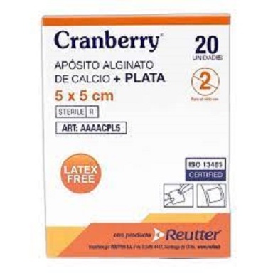 1 Aposito Alginato de Calcio + Plata Cranberry 5x5 cm Caja 20u